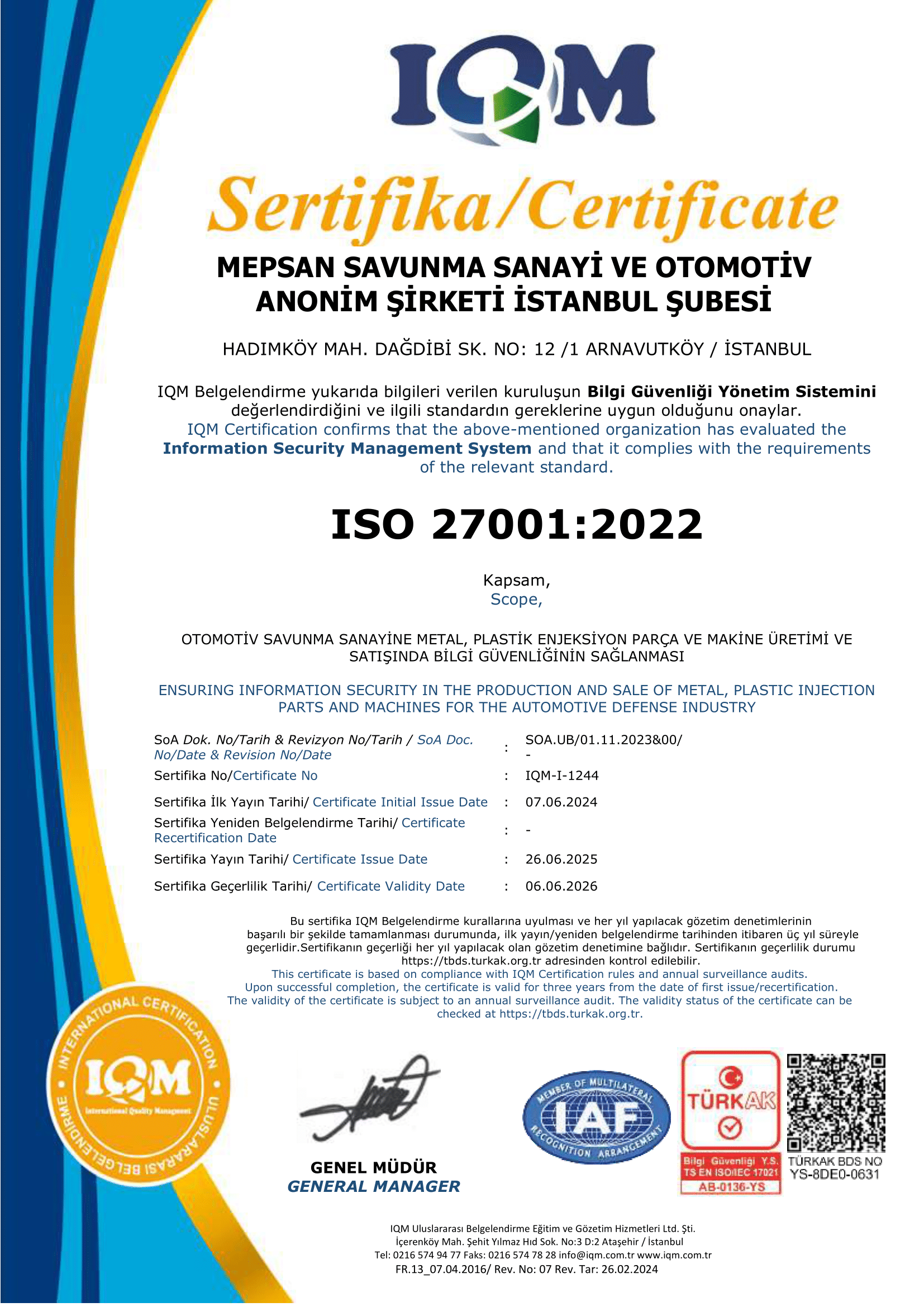 MEPSAN Sertifika