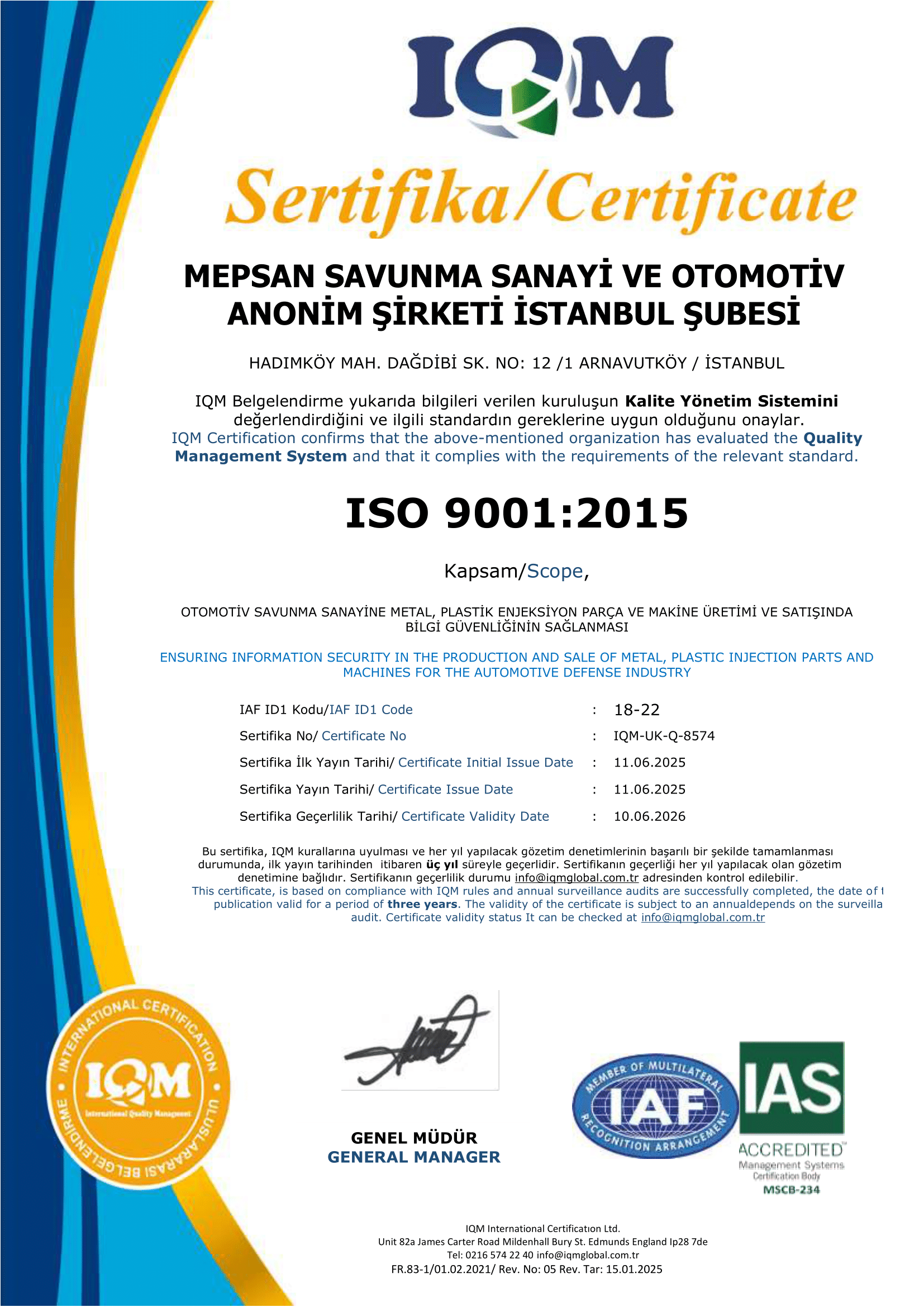 MEPSAN Sertifika