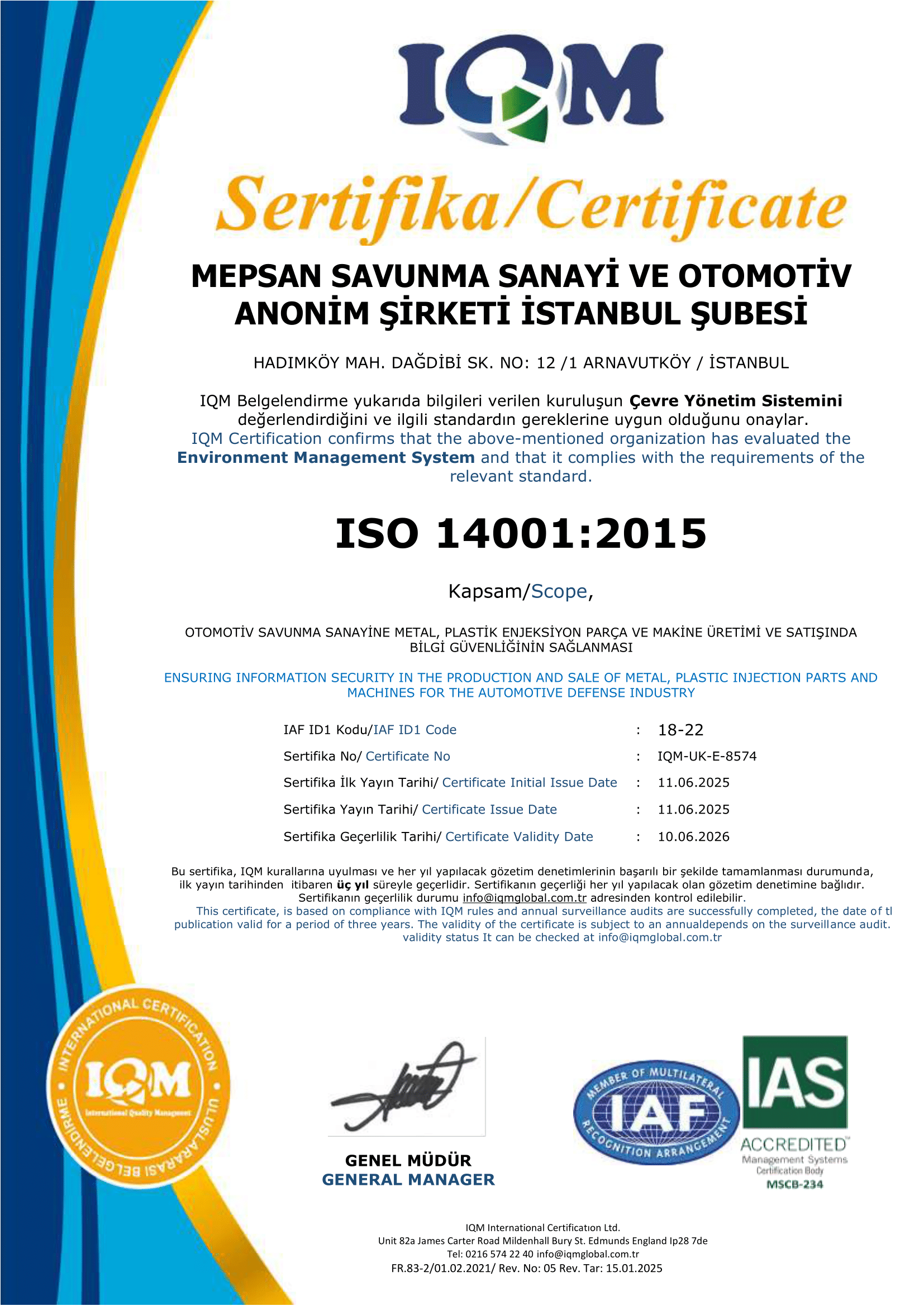 MEPSAN Sertifika