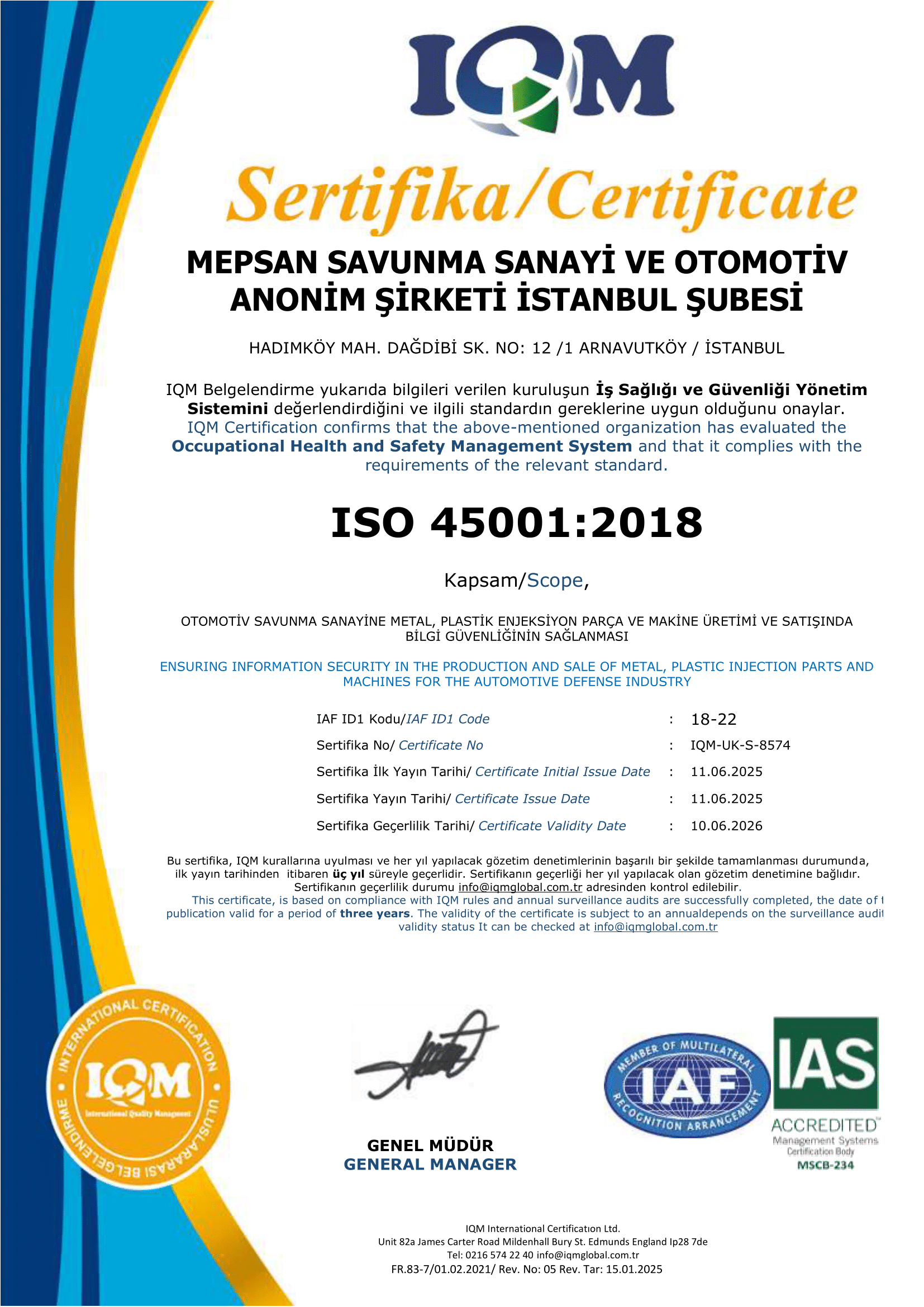 MEPSAN Sertifika
